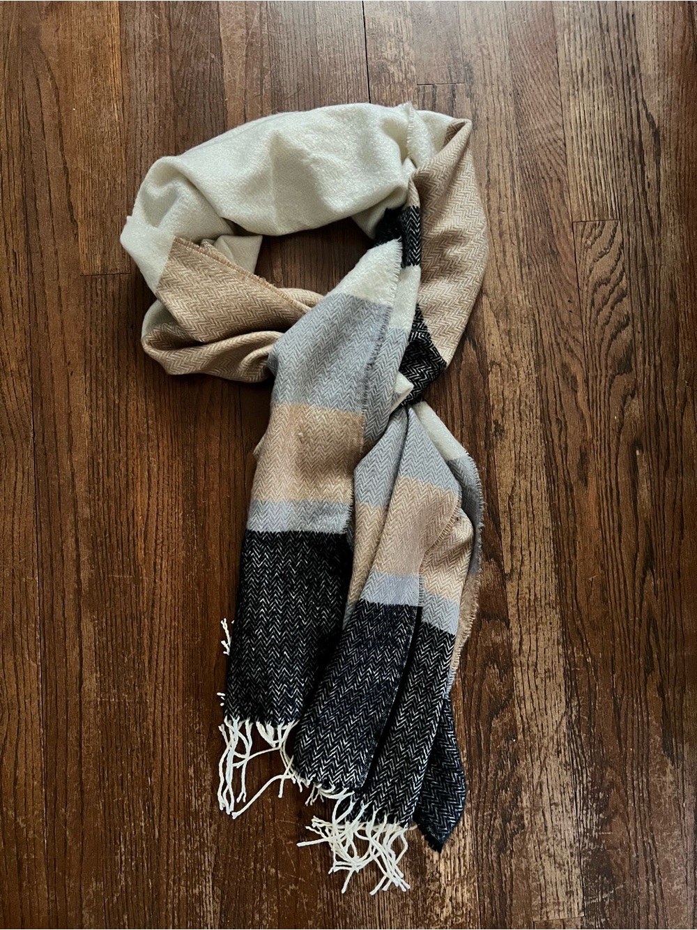 Oversized Wool Striped Blanket Scarf Wrap Shawl Tassel Fringe - unbranded